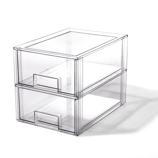 BINO | Stackable Storage Drawers, Large - 2 Pack, Clear | THE CRATE COLLECTION | Storage Bins With Drawers | Bathroom Organizers | Under Sink Organizer | Vanity Cabinet Home Organization