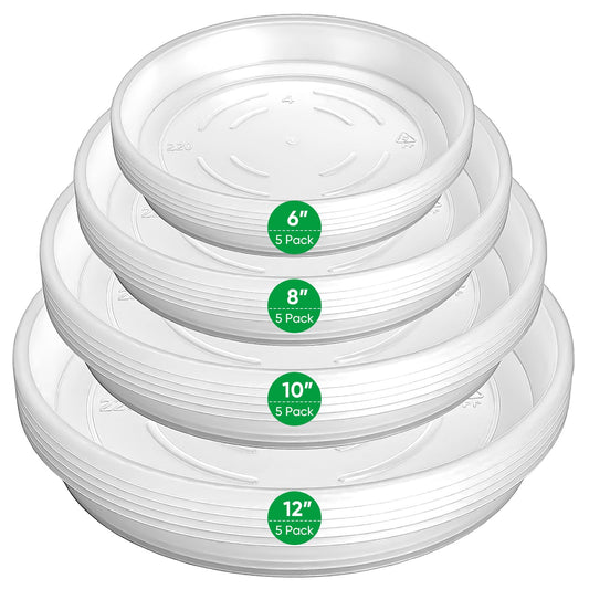 Dovesail 20 Pack Plant Saucer Tray, 6/8 /10/12 inch Heavy Duty Flower Pot Trays, Plastic Plant Saucer for Indoor & Outdoor Plants, Plant Trays to Catch Water, 5 Pieces of Each Size