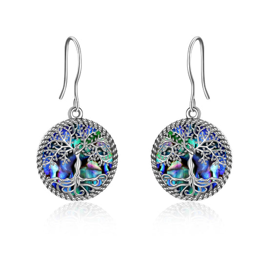 ONEFINITY Sterling Silver Tree of Life Abalone Shell Dangle Drop Earrings for Women Tree of Life Jewelry Christmas Gifts