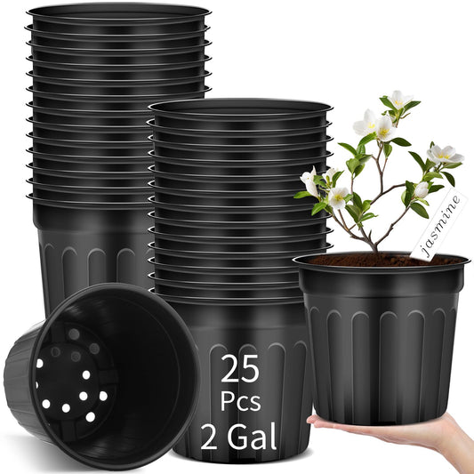 Ziliny 25 Pcs 2 Gallon Plant Nursery Pots Bulk Plastic Planter Flexible Flower Seedlings Pot with Drainage Hole Thickened Seed Starting Container for Flower Succulents Cuttings Transplanting