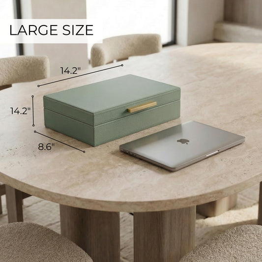 ZICOTO Decorative Storage Boxes with Lids – Set of 2 Beautiful PU Leather Organizer Bins for Your Bookshelf Home Decor - Safely Store Photos, Documents and Memory Box Keepsakes in Style