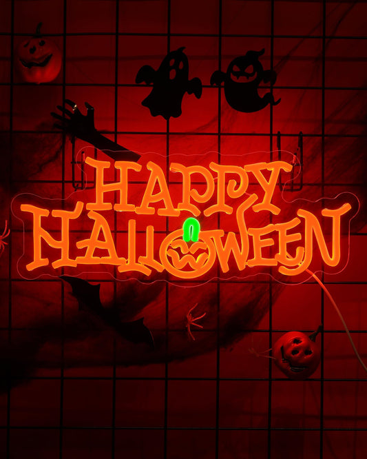 Happy Halloween Pumpkin LED Neon Lights for Wall Decor 16.1x6.1in USB Powered Halloween Neon Light Sign for Halloween Costume Party,Trick or Treat,Bar,Living Room Decoration Gifts