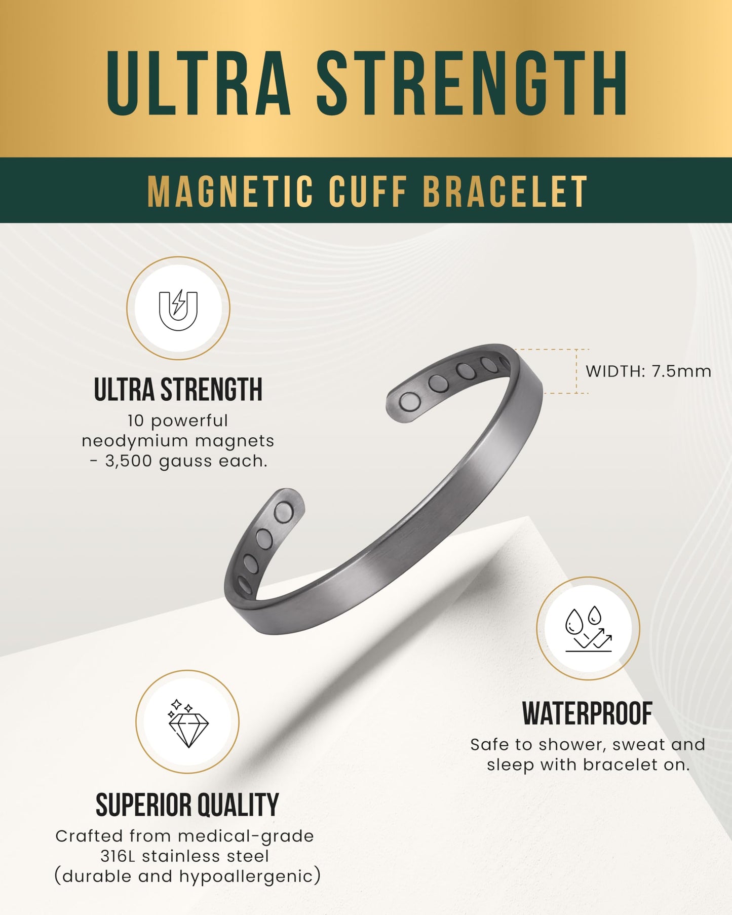 MagnetRX® Magnetic Bracelets for Men & Women - Elegant Bangle Men’s Cuff - Golf/Tennis Elbow & Balance, Stainless Steel Magnetic Bracelets for Women (Brushed Silver, Large (Pack of 1))