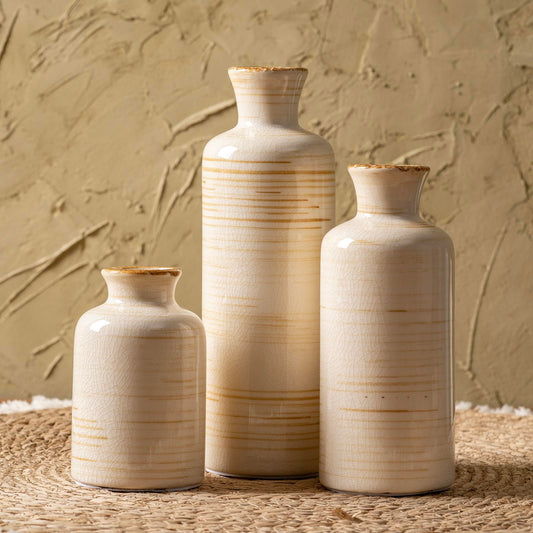 Ceramic Vases Set of 3, Minimalist Decorative Flower Vases for Farmhouse Home Decor, Table Shelf Mantel, Living Room, Entryway, Kitchen Centerpiece – Minimalist Neutral