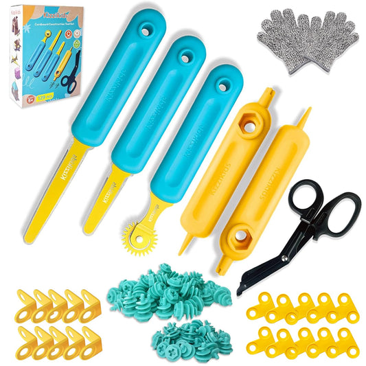 Kizzikids Cardboard Tools for Kids with Cutter &Tool Box, 149 PCS Cardboard Construction Kit for Family & Team Activities, Creative STEM Educational Toys Gift for Boys and Girls Aged 5+