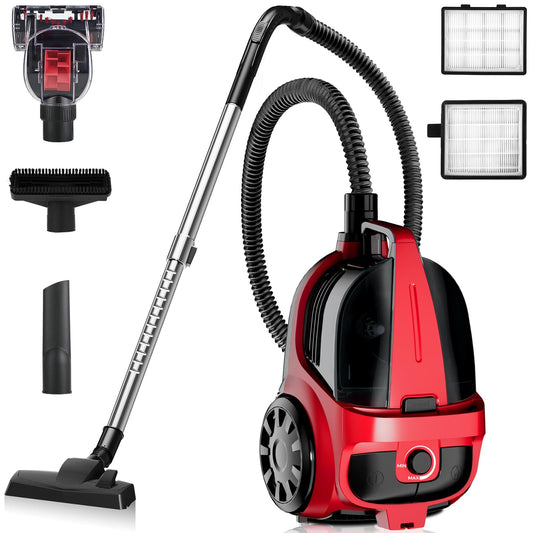 1600W Canister Vacuum Cleaner, Bagless Vacuum Cleaner with 45kPa Strong Suction, 4L Large Dust Cup, Variable Speed Control, 5 Tools, Lightweight Canister Vacuum for Home, Pet, Carpet, Hard Floor, Red
