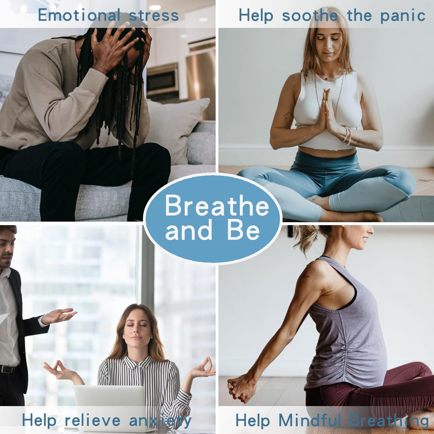 Generic Anxiety Breathe Easy Necklace Mindfulness Breathing Necklace Breathlace Stainless Steel Pendant for Natural Calm & Stress Relief (Silver T)