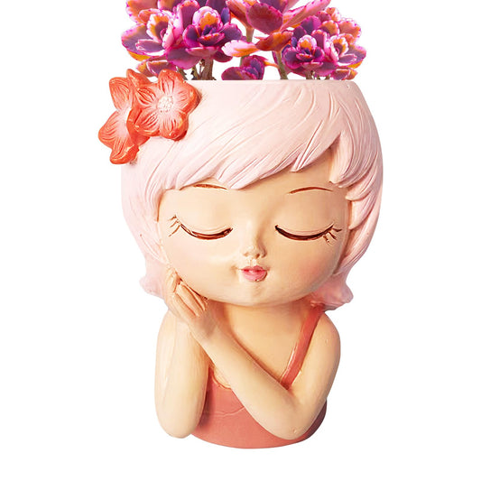 Face Planter - Adorable Fairy Girl Face Pot, Colorful Small Head Pots, Girl Flower Pot Cute Resin Cactus Planter with Drainage, Garden Decor