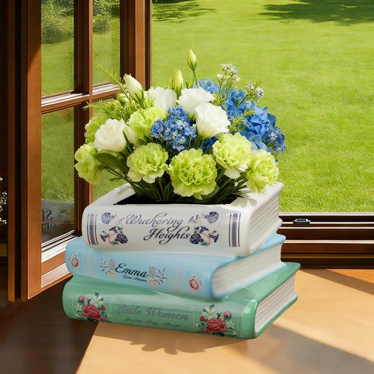 NOVEMBER SPRING Book Flower Vase, Book Planter, Book Planters for Indoor Plants, Cute Flower Pot for Bookshelf Decor, Home Decor, Book Shaped Vase for Book Lovers Gifts