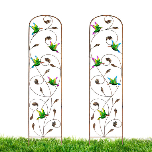 LEWIS&WAYNE 2 Pack Metal Garden Trellis with Colorful Hummingbird 60 Inch High Outdoor Decoration Arched Fence Trellis for Climbing Plants for Patio, Lawn, Yard, Backyard, Wall Brackets