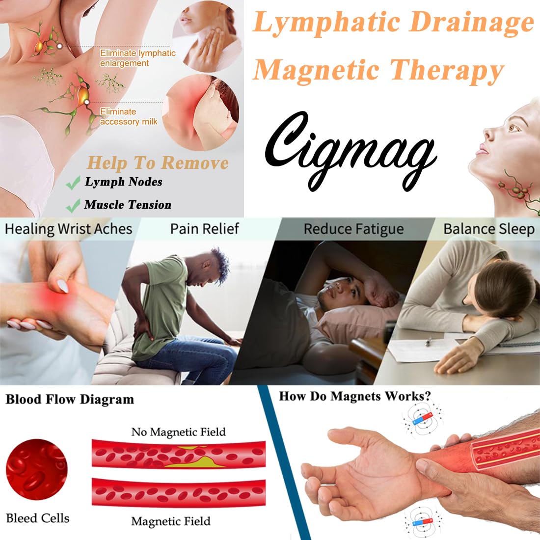 Cigmag 9X Magnetic Rings for Women, with Powerful Magnets, Adjustable Solid Pure Copper (Copper Plum & Love)
