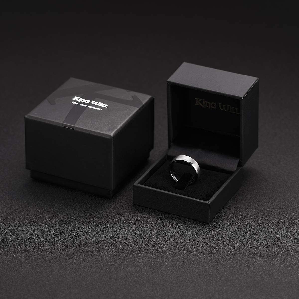 King Will 6mm Men's Silver Wedding Ring - Brushed Matte Surface, Beveled Polished Edge, Comfort Fit Size13