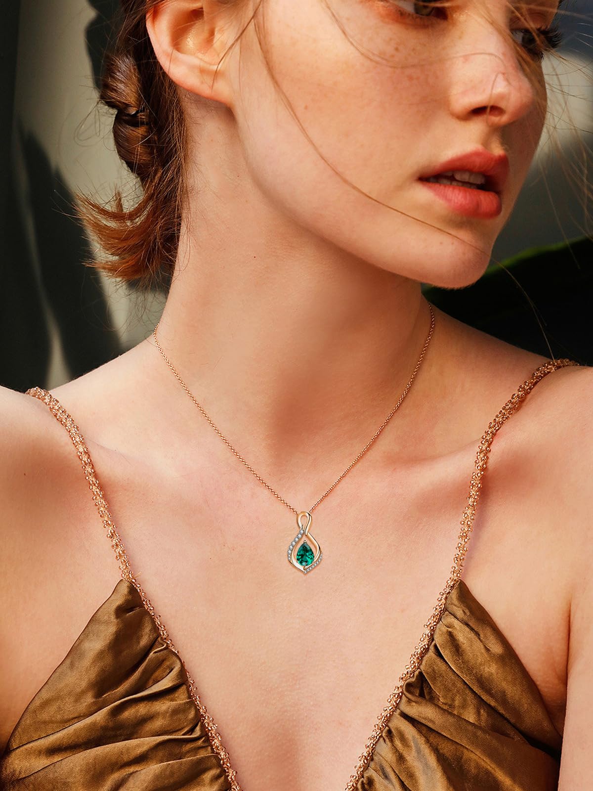JIYVY32 Emerald Infinity Necklace for Women May Birthstone Necklaces Rose Gold Plating Anniversary Birthday Gifts for Wife Her Mom Girlfriend Birthstone Jewelry Gifts for Women