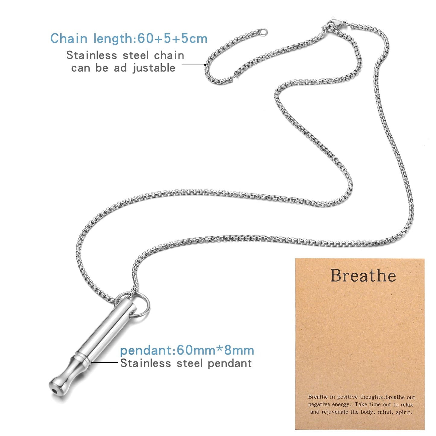 BOLAGTIER Anxiety Breathe Necklace Mindfulness Breathing Necklace Stress Relief Stainless Steel Pendant Necklace for Women Men (Rotundity, Steel B)