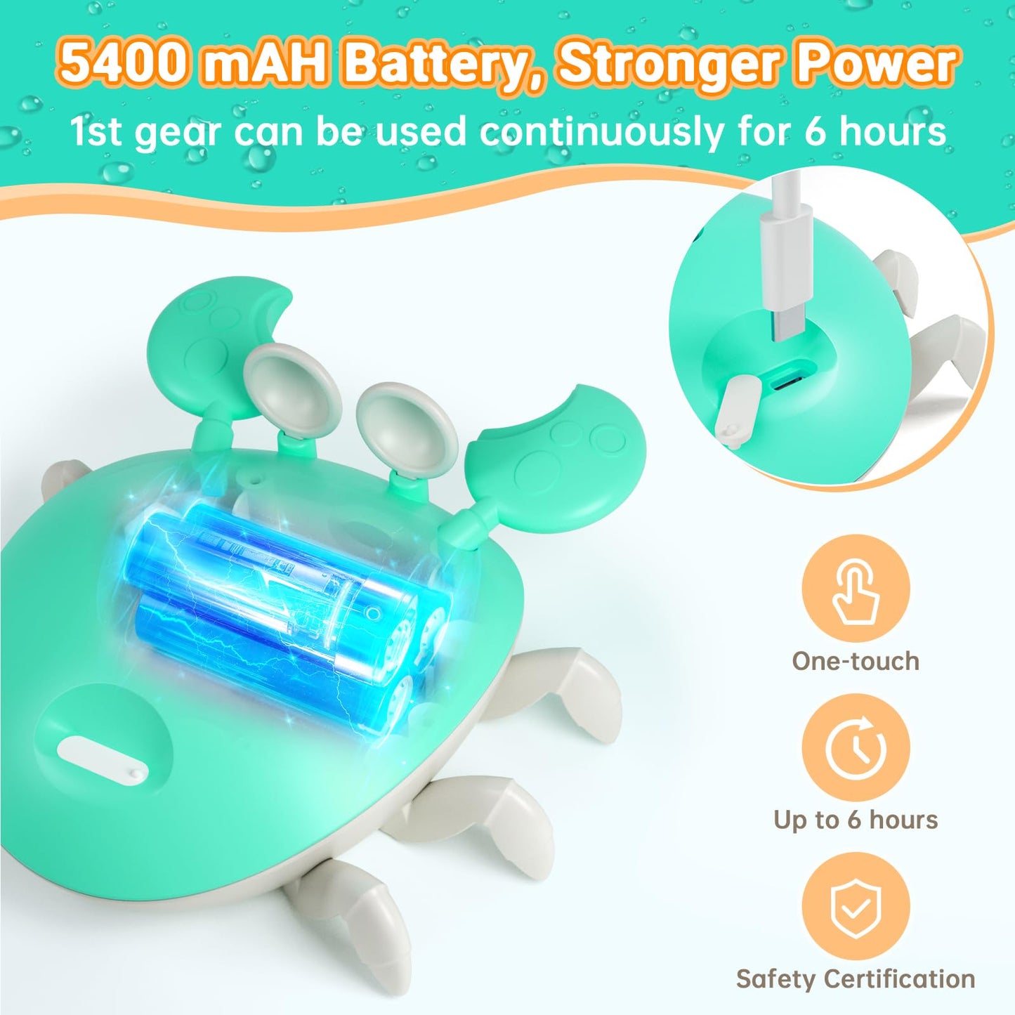 Water Table Pump, 5400mAh Rechargeable Crab Water Pump for Water Table with 3 Modes Sprinkler, 8 Hours Non-Stop Fun Summer Outdoor Water Toys Outside Water Play Table Accessories for Kids Toddlers