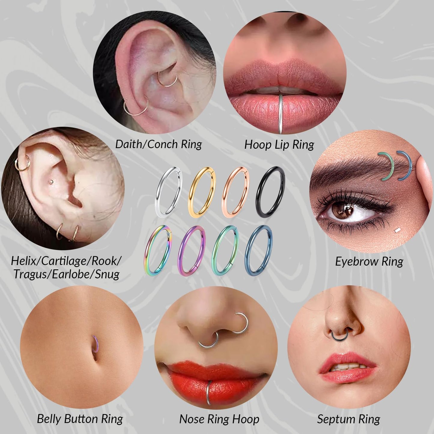 Septum Ring Septum Jewelry Seamless Septum Clicker Nose Rings 18 Gauge Nose Ring Hoop 18g Cartilage Earring Lip Rings 8mm Nose Hoop Surgical Steel Helix Earrings Silver Nose Piercing Jewelry