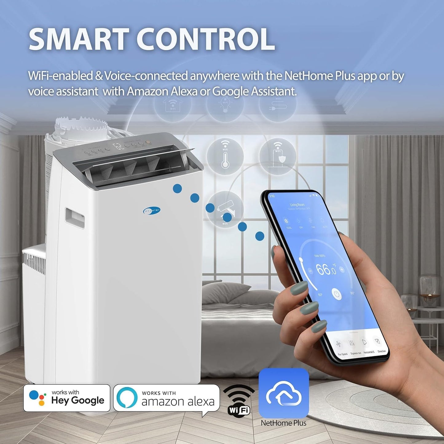 Whynter ARC-1230WN 14,000 BTU (12,000 BTU SACC) NEX Inverter Dual Hose Cooling Portable Air Conditioner, Dehumidifier, and Fan with Smart Wi-Fi, Up to 600 sq ft in White