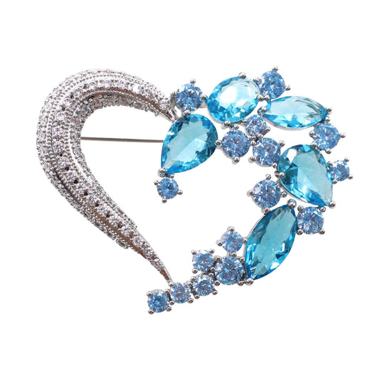 Heart Brooch Pins for Women Fashion Valentine Love Sliver Light Blue Jewelry