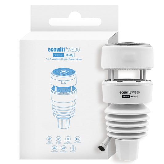 Ecowitt WS90 7-in-1 Weather Station with Bluetooth & Zigbee connectivity, Ultrasonic Wind Monitoring, Haptic rain Detection, Temperature & Humidity Tracking, UV & Illuminance, IPX5, Powered by Shelly