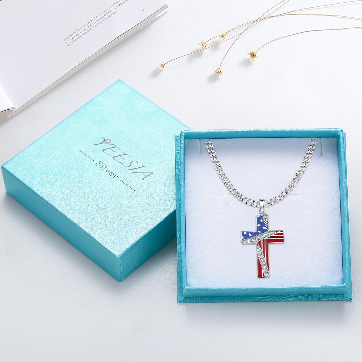 YEESIA Cross Necklace for Women Men 925 Sterling Silver Orthodox Jesus Crucifix Pendant Necklace with Abalone Cross Jewelry Gift for Women Men