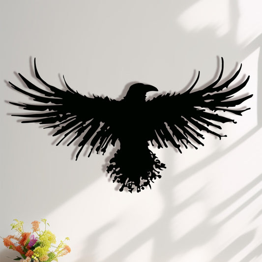 3D Metal Viking Raven Wall Art - Unique Black Crow Decor with Norse Mythology Gothic Waterproof Sculpture for Indoor Outdoor Living Room, Bedroom, Garden Home Decor