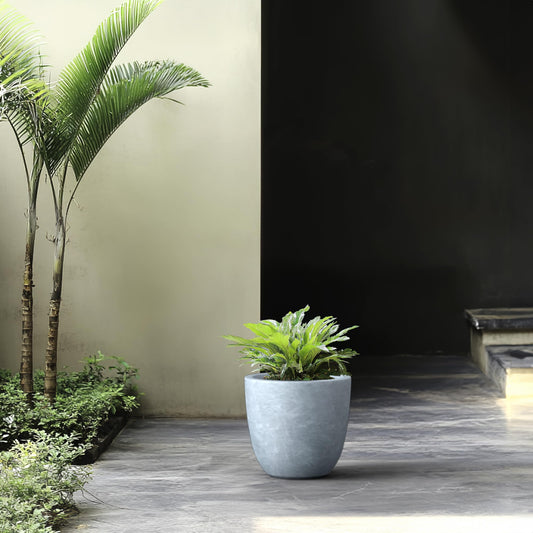 Kante 10" W Round Slate Gray Concrete/Fiberglass Indoor Outdoor Elegant Planter