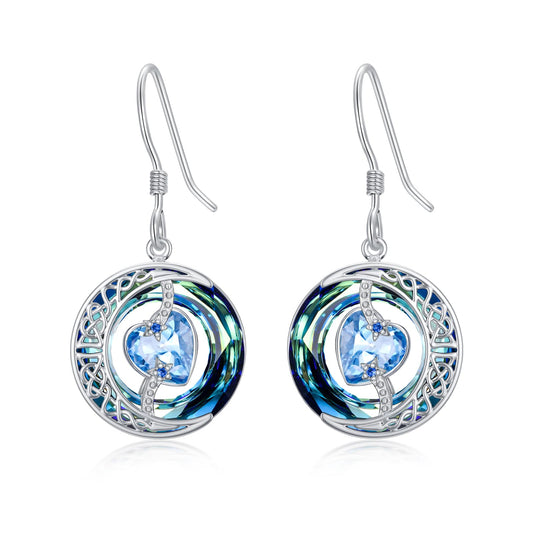 TOUPOP Aquamarine Earrings March Birthstone Earrings Sterling Silver Moon and Star Drop Dangle Earring Jewelry Blue Crystal Birthday Mothers Day Gifts for Women Mom Her