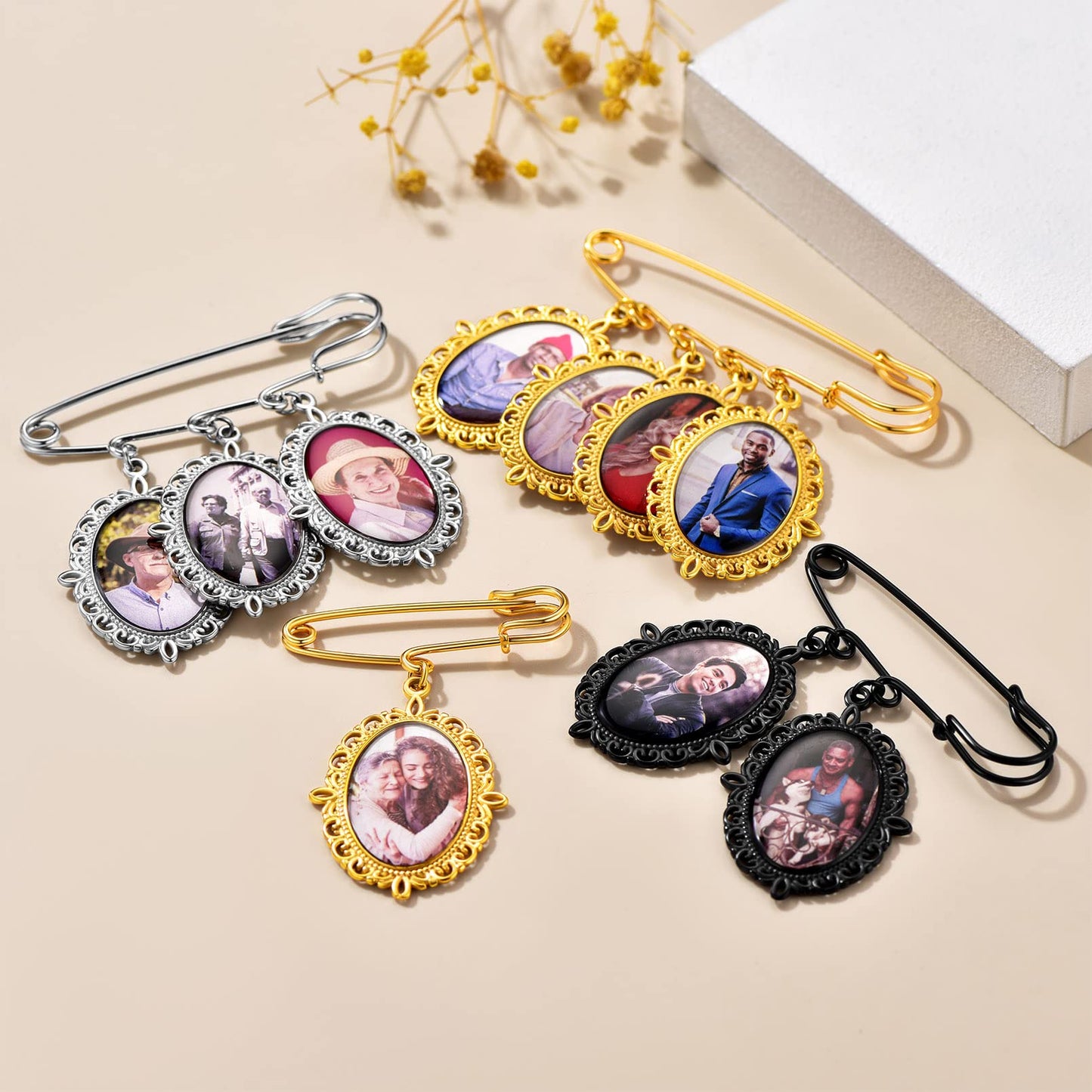Custom4U Photo Charm for Wedding Bouquet Oval Memory Charms Funeral Boutonniere with Pictures Customized Wedding Gifts