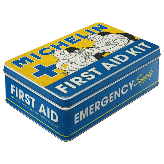 Nostalgic-Art Retro storage tin box flat, 84.5 oz, Michelin – First Aid Kit – Gift idea for motor fans, Official License Product (OLP), metal can with lid, vintage design