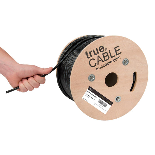 TRUE CABLE Cat6 Direct Burial Outdoor Bulk Ethernet Cable, Unshielded, 500ft, Black, 23AWG Solid Bare Copper, Outdoor OSP Jacket, Waterproof, UV, 550MHz, PoE++ 100W (4PPoE)
