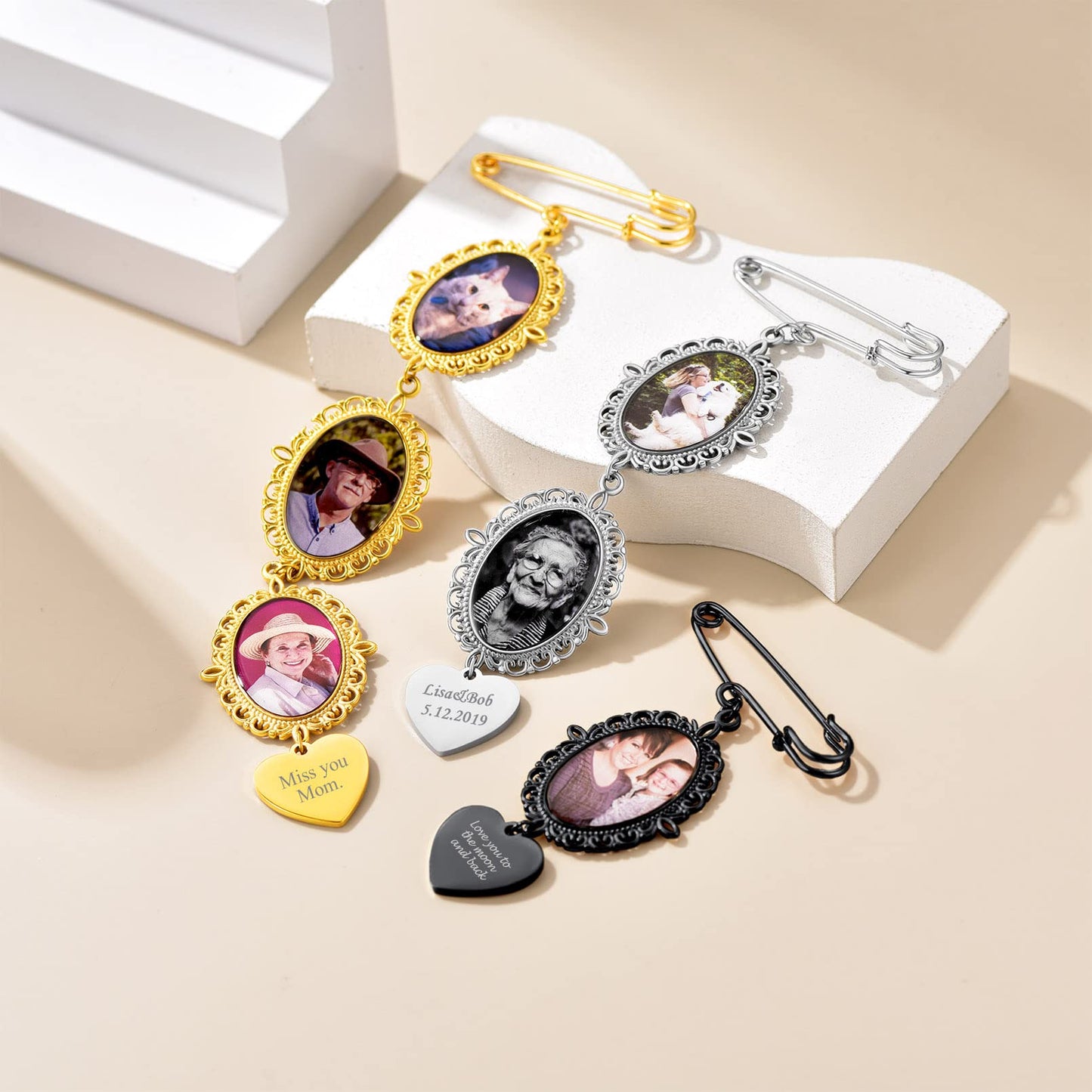 Custom4U Wedding Bouquet Charms with Picture Custom Memorial Photo Pins