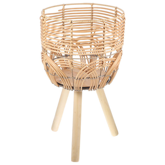 BESTonZON Woven Plant Stand with Flower Basket Indoor Outdoor Plant Pot Rack for Living Room Balcony Medium Size Natural Fiber Holder