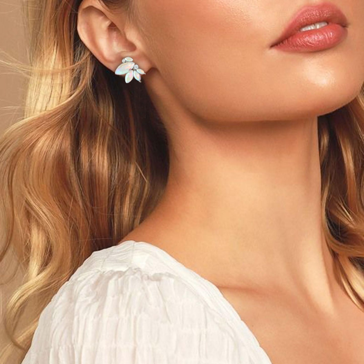 Iridescent Rhinestone Drop Earring Sparkly Wedding Earrings for Women Prom Party AB Faux Crystal Stud Earrings Silver-Tone