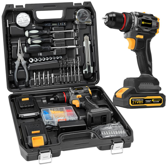 JEXUGK 60Nm Cordless Drill Tool Set, 21V Brushless Drills Kit with 2 x 2.0Ah Battery, Portable Household Basic Driver Case for Men & Women, Lady's Taladro Inalámbrico Toolbox for Home Hand Repair DIY