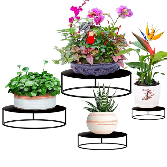 WZMYO Metal Plant Stand for Outdoor Indoor Plants-4 Pack Heavy Duty Round Plant Pot Shelf for Planter,Multiple Size Corner Potted Plant Holders for Garden Home