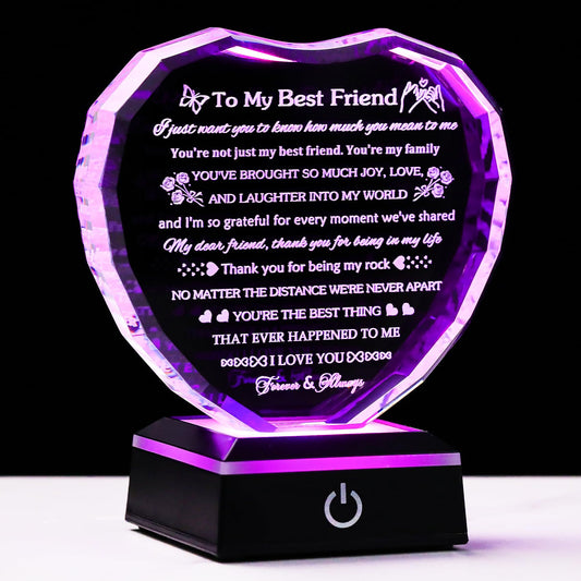 Arikyrist Best Friend Birthday Gifts with LED Base Crystal Heart Friendship BFF Gifts for Women Best Friend Bestie Gift Ideas for Women Gift for Female Friends on Christmas Wedding Valentine's Day