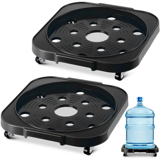 SiliFine 2 Pack 5 Gallon Water Bottle Jug Caddy with 4 Rolling Swivel Casters Wheels 5 Gallon Bucket Dolly for Heavy Duty Garden Flower Pot Movers, Plant Stroller, 11" Inside Diameter (Black)