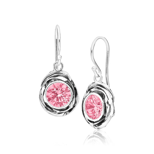 JEAN RACHEL JEWELRY 925 Sterling Silver Dangle Earrings for Women-Wire Wrap with Bezel Set Cubic Zirconia Vintage Design-Hypoallergenic,Lead&Nickel Free-Artisan Handcrafted Statement Earrings,Pink