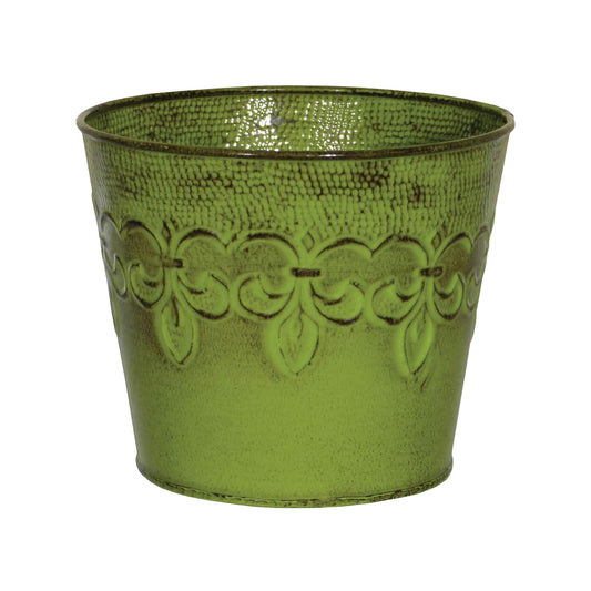 Robert Allen MPT01640 Fluer De Lis Series Metal Flower Pot, 8", Tansy Green 8 inch planter, 10"