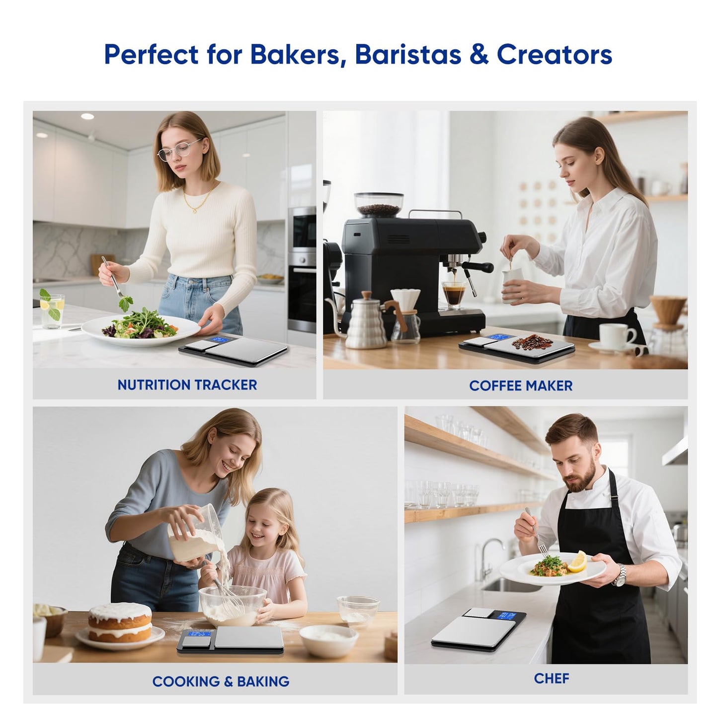Dual Platform Food Kitchen Scale with 0.1g/0.001oz High Precision, 15kg/33lb Bakery Scale, Dual Accuracy Kitchen Scale for Sourdough Bread, Baking and Cooking with 7 Unit Tare and Totalizer