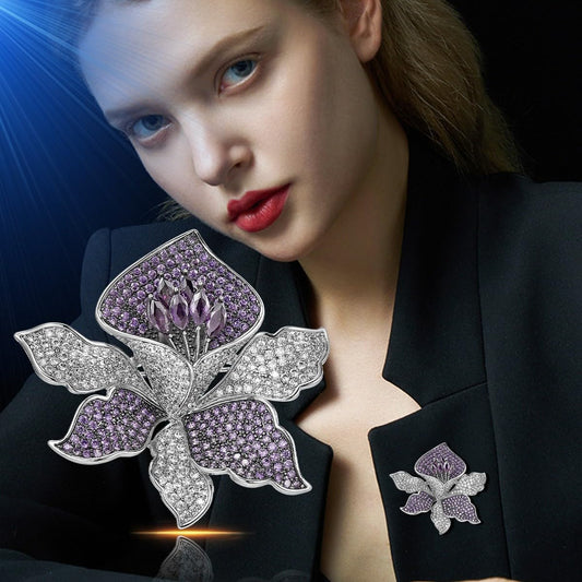UNVAK Orchid Flower Brooch Rhinestone Orchid Brooch Pin Summer Flower Brooch Lapel Pin Jewelry Thanksgiving Day Birthday Gifts Dress Accessories for Mom Wife