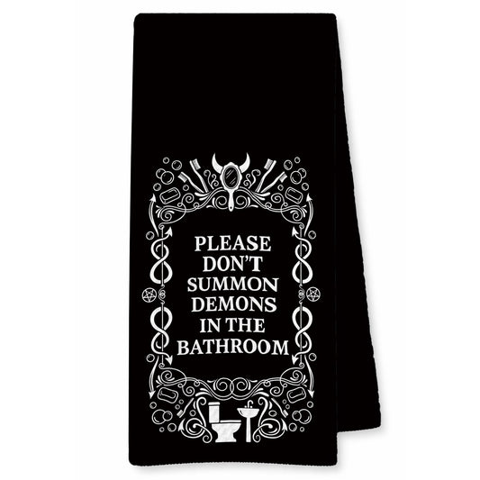 XYMHQ Black Demon Gifts Hand Towel 16x24, Black Demon Decor Gothic Dish Cloth, Please Dont Summon Funny Bathroom Decorative Towels, Spooky Housewarming Gifts for Men.