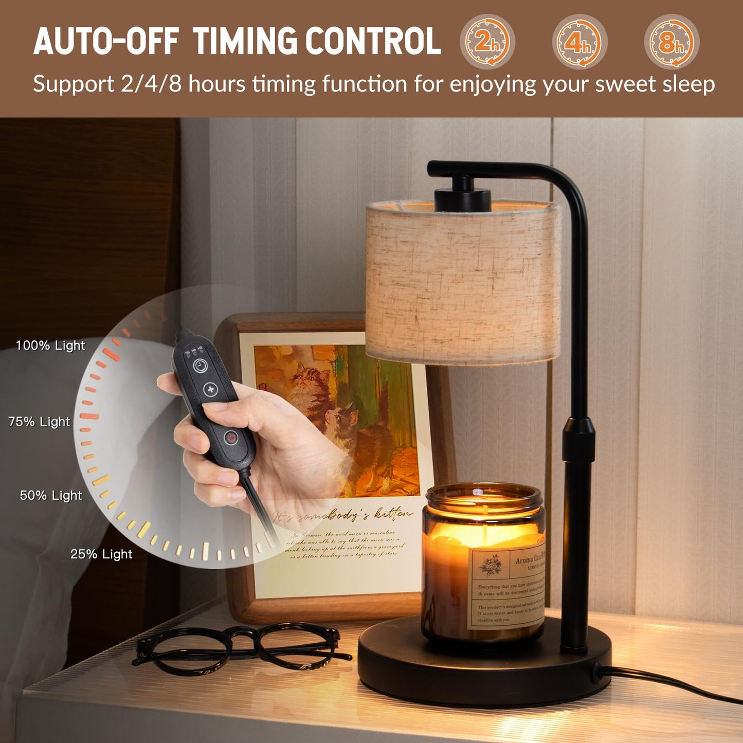 Candle Warmer Lamp with Timer, Dimmable Candle Wax Warmer with 2 Light Bulbs, Height Adjustable Electric Candle Light Scented Candles, Home Room Decor, Gifts for Women Mom
