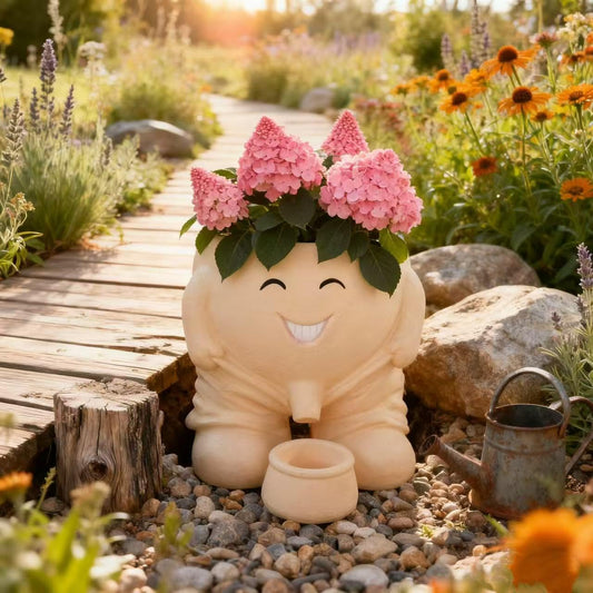 EMINGSKY Smiling Face Head Planter, Cute Resin Face Flower Pot with Drainage Hole, Unique Succulent Cactus Planter, Quirky Indoor Outdoor Home Office Decor for Small Plants (Khaki)