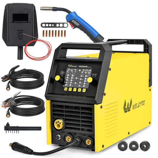 Weldpro 200 Amp MIG Welder, 110/220V 7-in-1 Manual MIG/Synergic MIG/Flux-core MIG/Lift TIG/MMA/Spot/Spool Gun Aluminum Multi-process Welding Machine with Large LED Display, IGBT, 2T/4T, Save Job