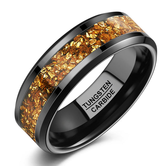 NUNCAD Men's Tungsten Rings 8mm Black Wedding Band Inlaid with Citrine Center Polished Domed Comfort Fit Size 7