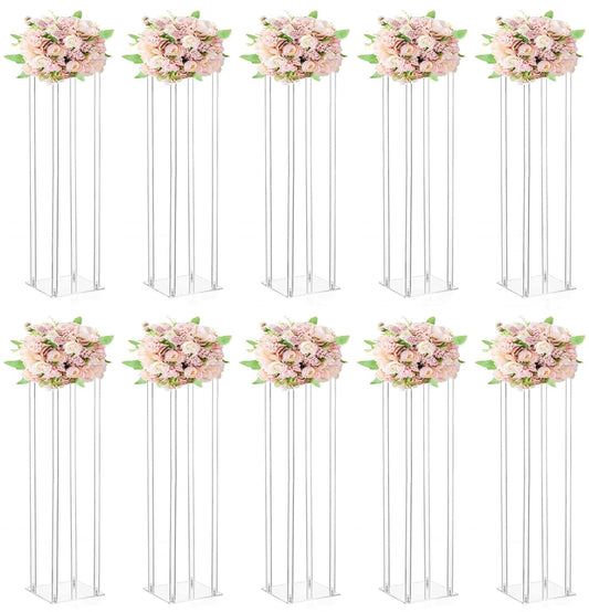 10 Pcs Wedding Centerpieces Acrylic Vases Clear Column Flower Vase Stands 7.87'' x 7.87'' x 31.5'' Rectangular Flower Display Table Stands for Wedding Party Events Reception Table Decor