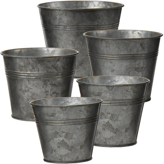 Briful 5 Size Galvanized Planters Rustic Farmhouse Metal Galvanized Flower Buckets, Vintage Garden Pots, Home Indoor Outdoor Decorative Tin Planters (3.7In/3.9In/5.1In/5.9In/7.1In)