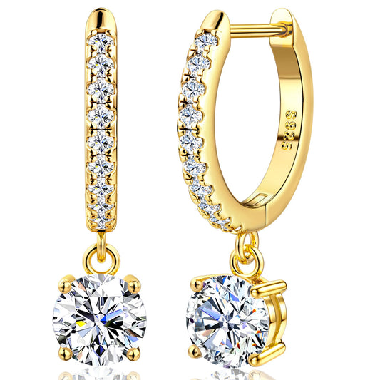 Moissanite Earrings, Sterling Silver Hoop Earring 1.0ct-2.0ct D Color Brilliant Hypoallergenic Earring for Women Men Drop Dangle Moissanite Leverback Mother's Day Gift