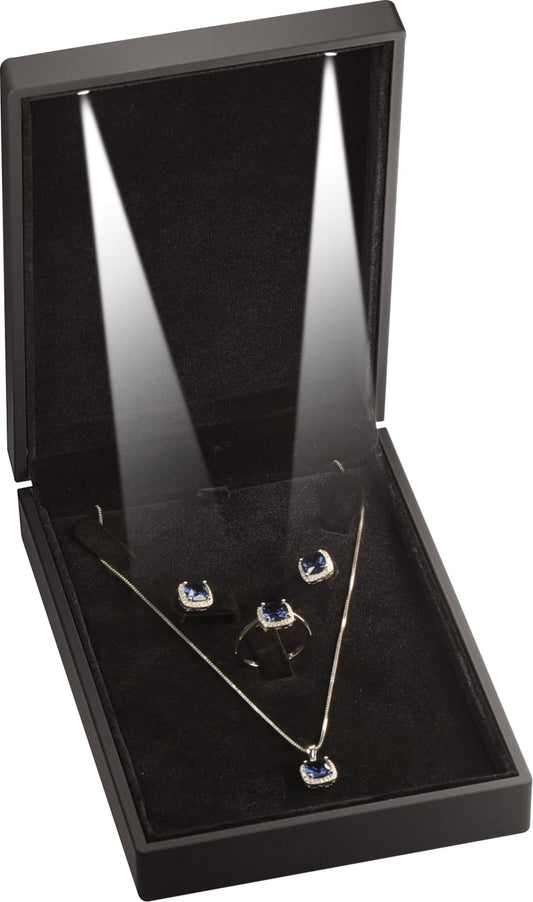 LAODA Led Black Necklace Earrings Ring Gift Box for Engagement, Wedding…Luxury LED Chain Pendant Earrings Ring Jewelry Gift Holder Box with Light for Men for Wom